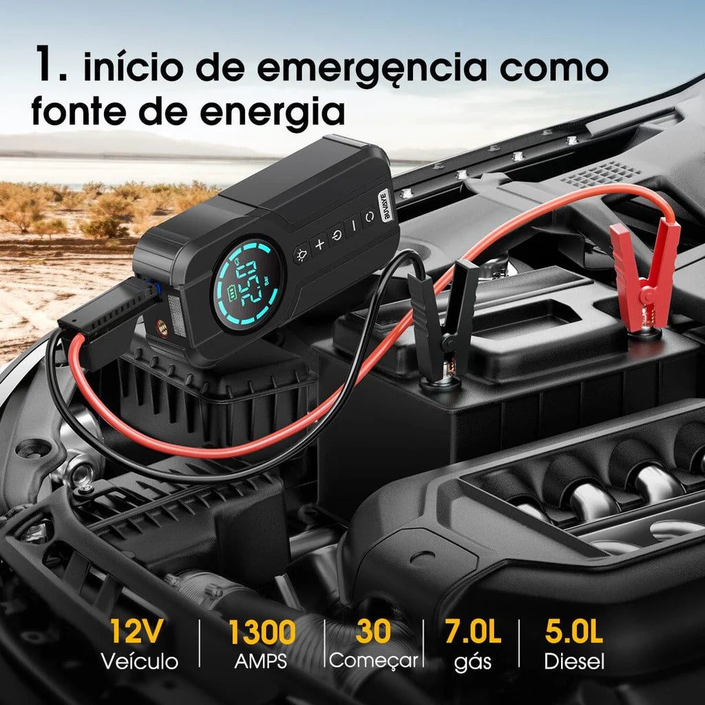 PowerStart 3 em 1 – Calibrador, Compressor e Auxiliar 12V