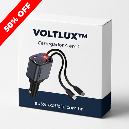 VoltLux™- Carregador Veicular Retrátil 4 em 1 com LED (Iphone/Android)