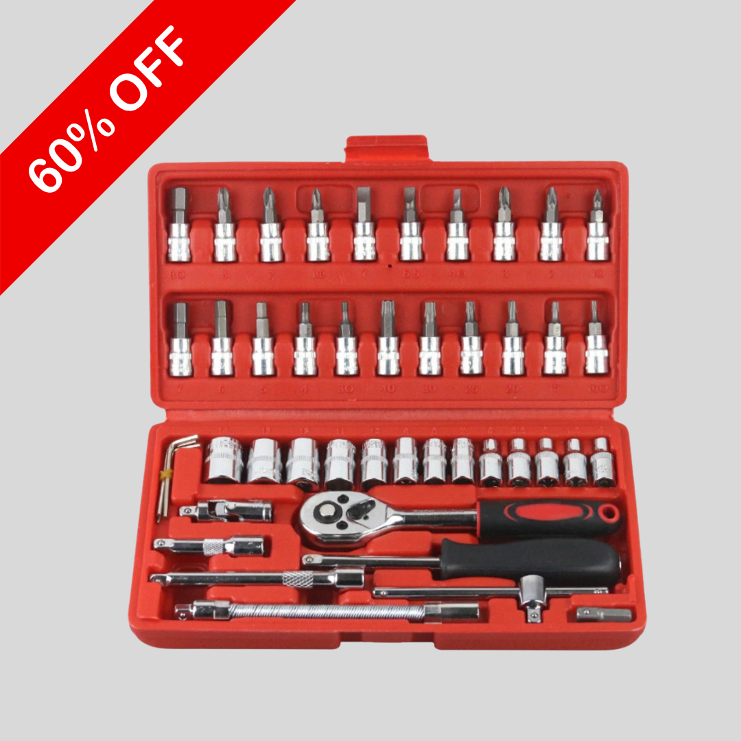 Maleta De Soquete De Aço Anti Ferrugem - 46 Peças