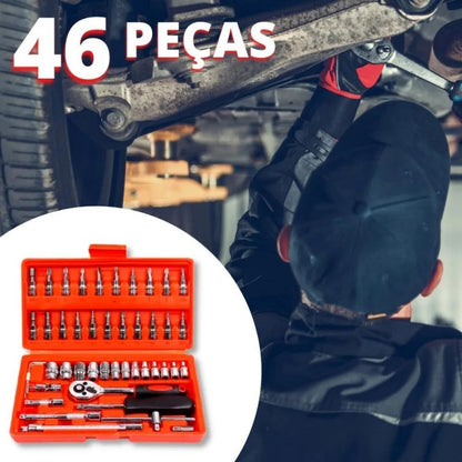 Maleta De Soquete De Aço Anti Ferrugem - 46 Peças