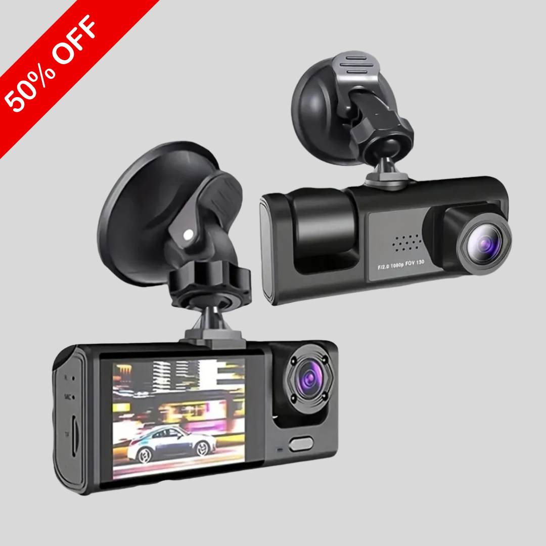 VisionSafe™ – Espelho Retrovisor com Câmera Frontal + Traseira e Cartão 64GB