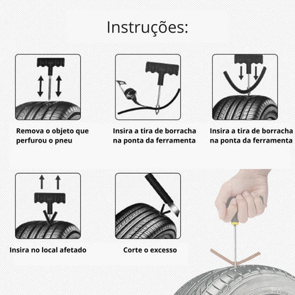 Kit Reparador de Pneus Moto/Carro (+ 10 Refis Macarrão de BRINDE)