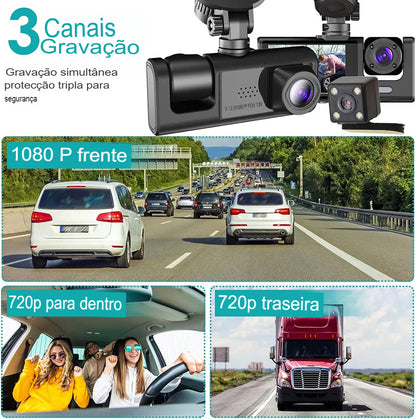 VisionSafe™ – Espelho Retrovisor com Câmera Frontal + Traseira e Cartão 64GB