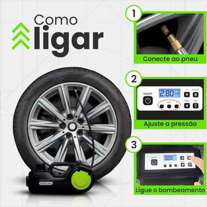 PowerJack 4x1 – Macaco Elétrico com Chave de Impacto e Compressor