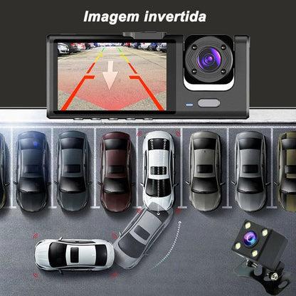 VisionSafe™ – Espelho Retrovisor com Câmera Frontal + Traseira e Cartão 64GB