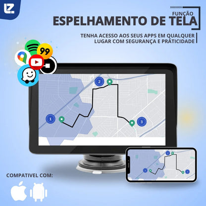 Central Multimídia Portátil com Android Auto e CarPlay – Conexão Sem Fio via Bluetooth