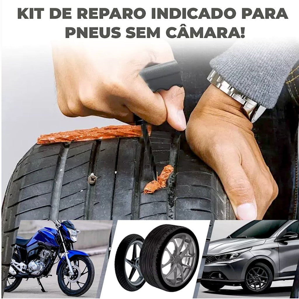 Kit Reparador de Pneus Moto/Carro (+ 10 Refis Macarrão de BRINDE)